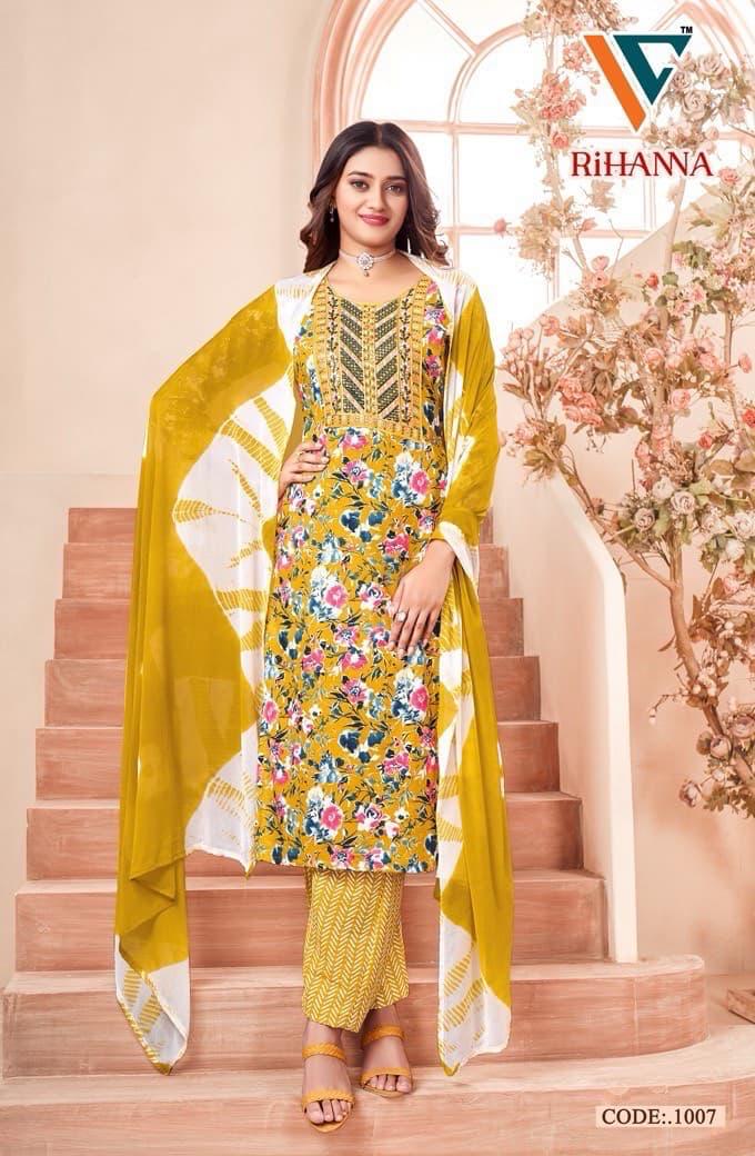 Rihanna Vol 1 By Vandana Rayon Printed Kurti With Bottom Dupatta Wholesale Market In Surat